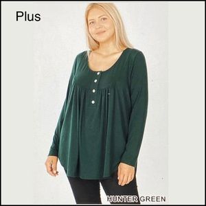 Plus Henley neck with yoke shirring top